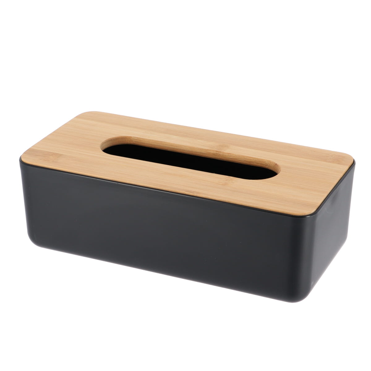Tissue Box with Bamboo Lid, Modern White Plastic Organizer