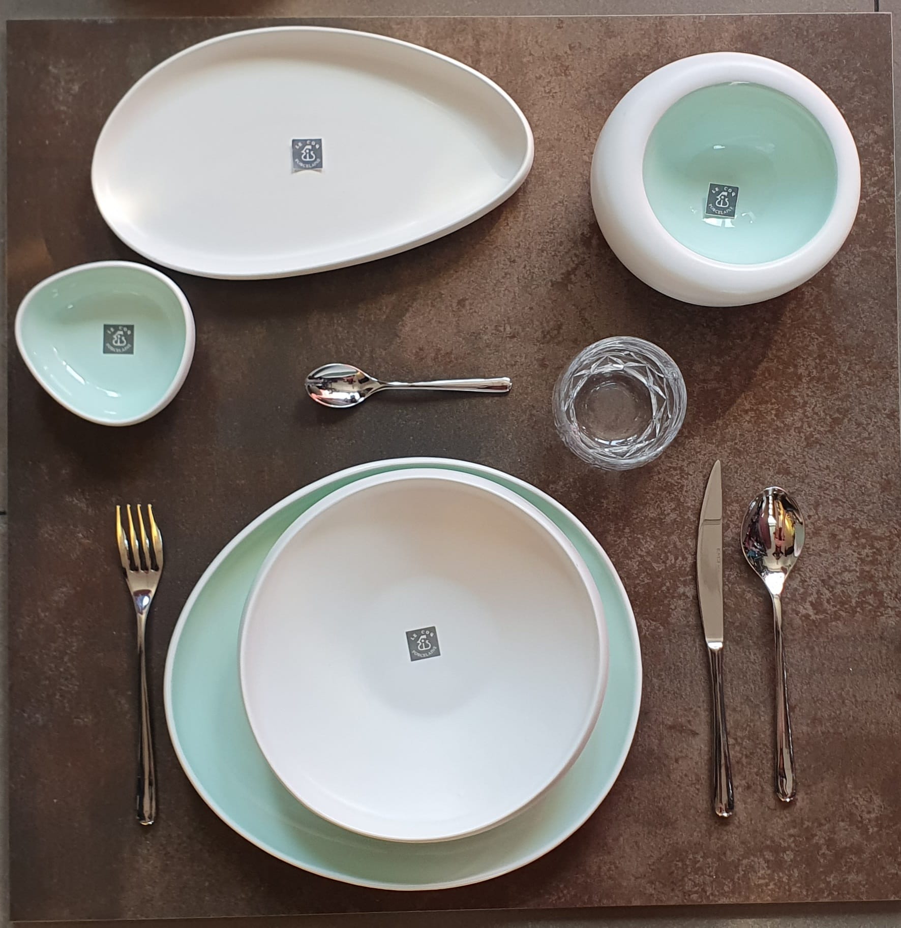 Matt White and Aquamarine Angular Bowl, Modern Porcelain Tableware