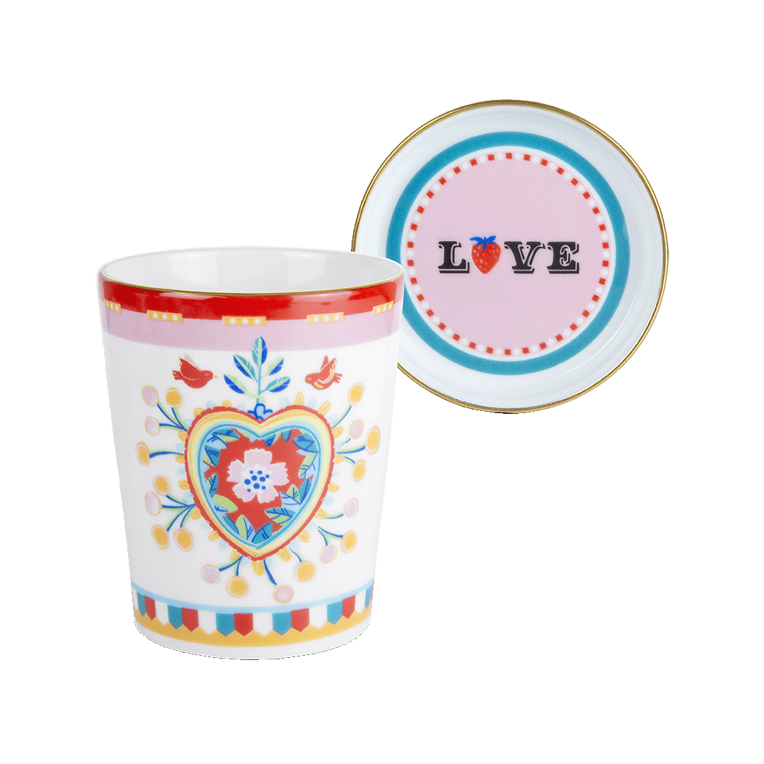 CUP WITH LID/SAUCER HEART