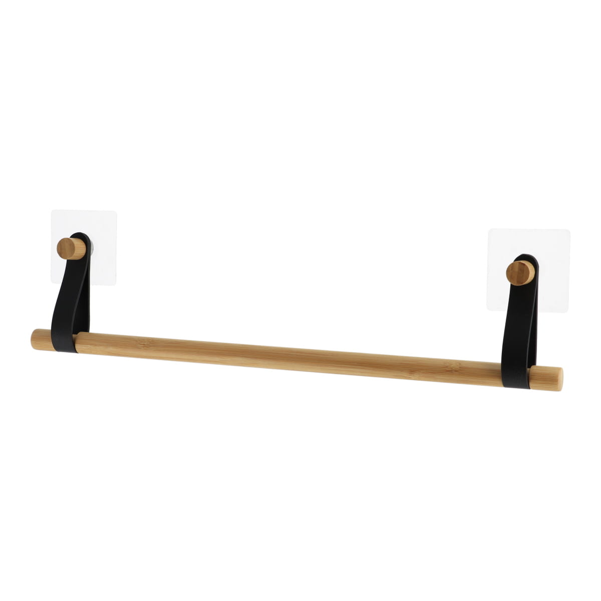 Bamboo Towel Bar with Leather, No-Drill Bathroom Rack, 50cm