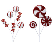 Candy on Pick Foam - Red & White Glitter Christmas Candy Picks, 63cm