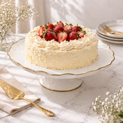 Round Porcelain Cake Stand 28cm Scalloped Edge Gold Trim