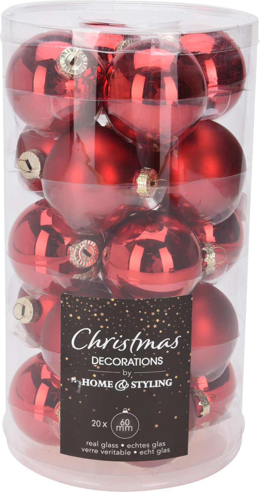 Glass Xmas Ball 20 pcs - 15 cm, 10 Shiny & 10 Matt, Green/Red/White
