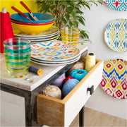 Ikat Dinner Set 18 Pcs - Colorful Ikat Pattern Plates & Bowls
