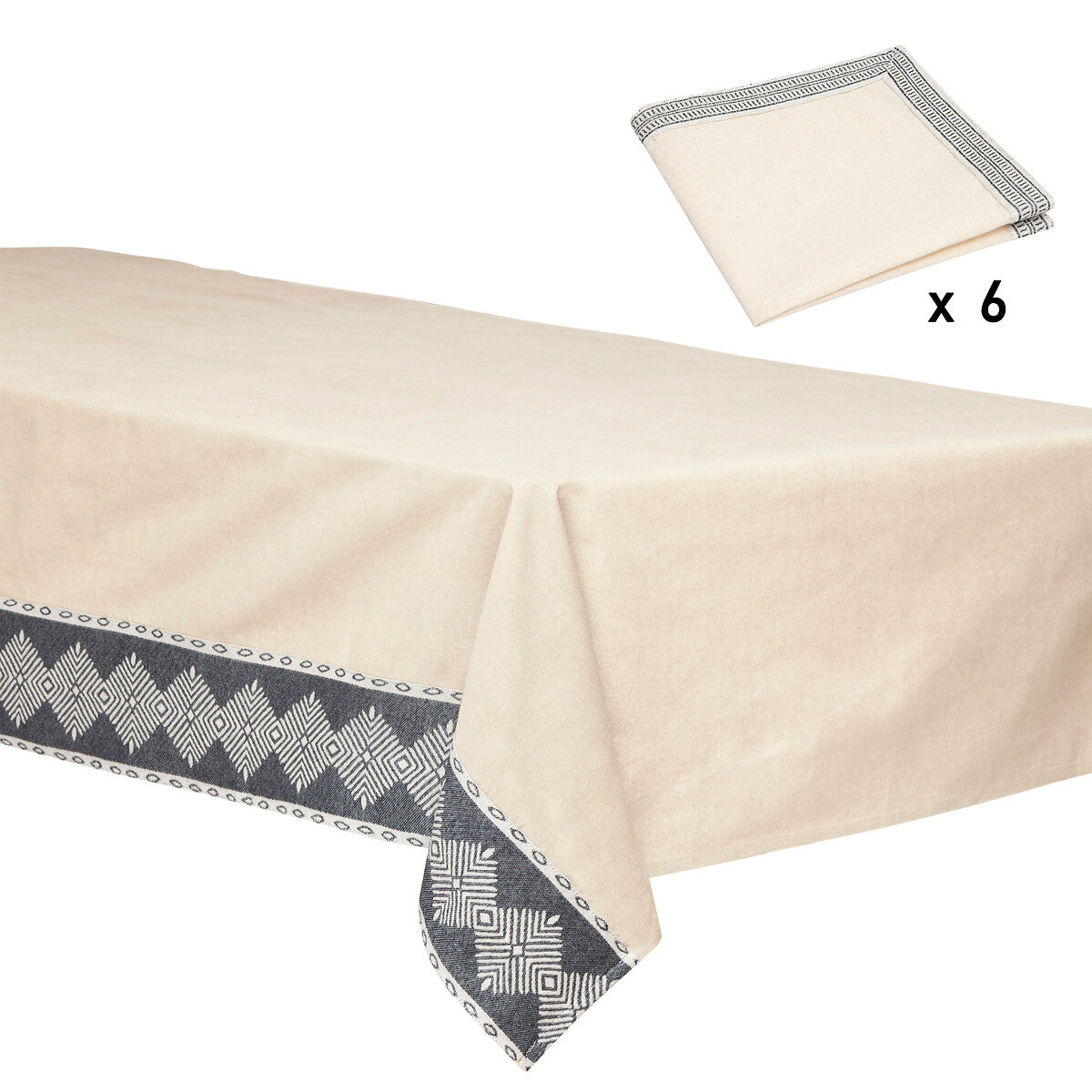 Inuit Tablecloth and Napkin Set, 100% Cotton, Jacquard Pattern