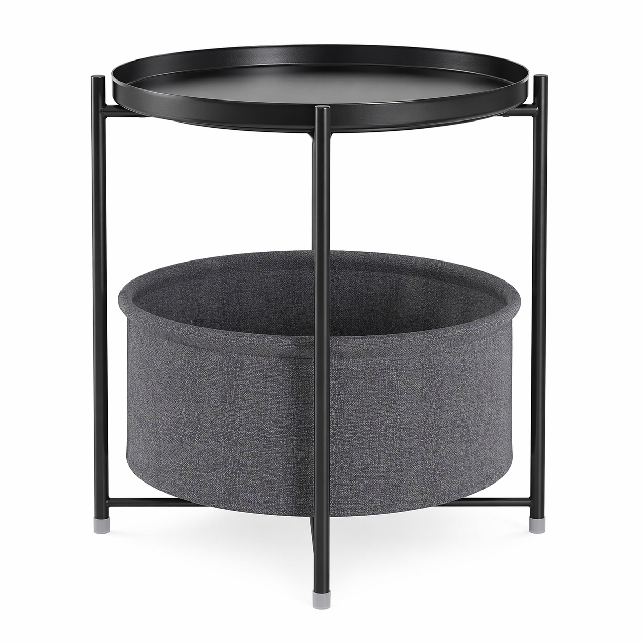 Black Steel Side Table with Storage Basket 45 cm Dia x 52 cm H