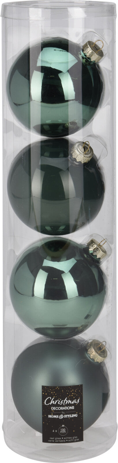 GLASS XMAS BALL 4 pcs - 4x10 cm Glass Baubles, 2 Shiny & 2 Matt