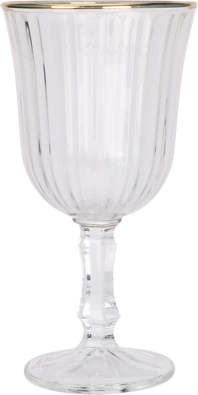 Wine Goblet 240 ml Stemmed Glass Transparent Stripe Gold Rim