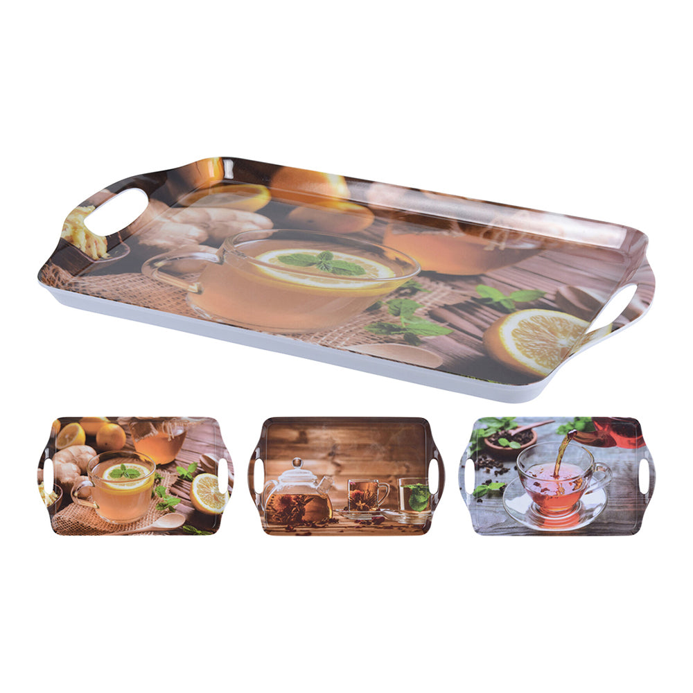 Melamine Serving Tray - Bamboo, Dark Grey, Light Grey, 45x30 cm