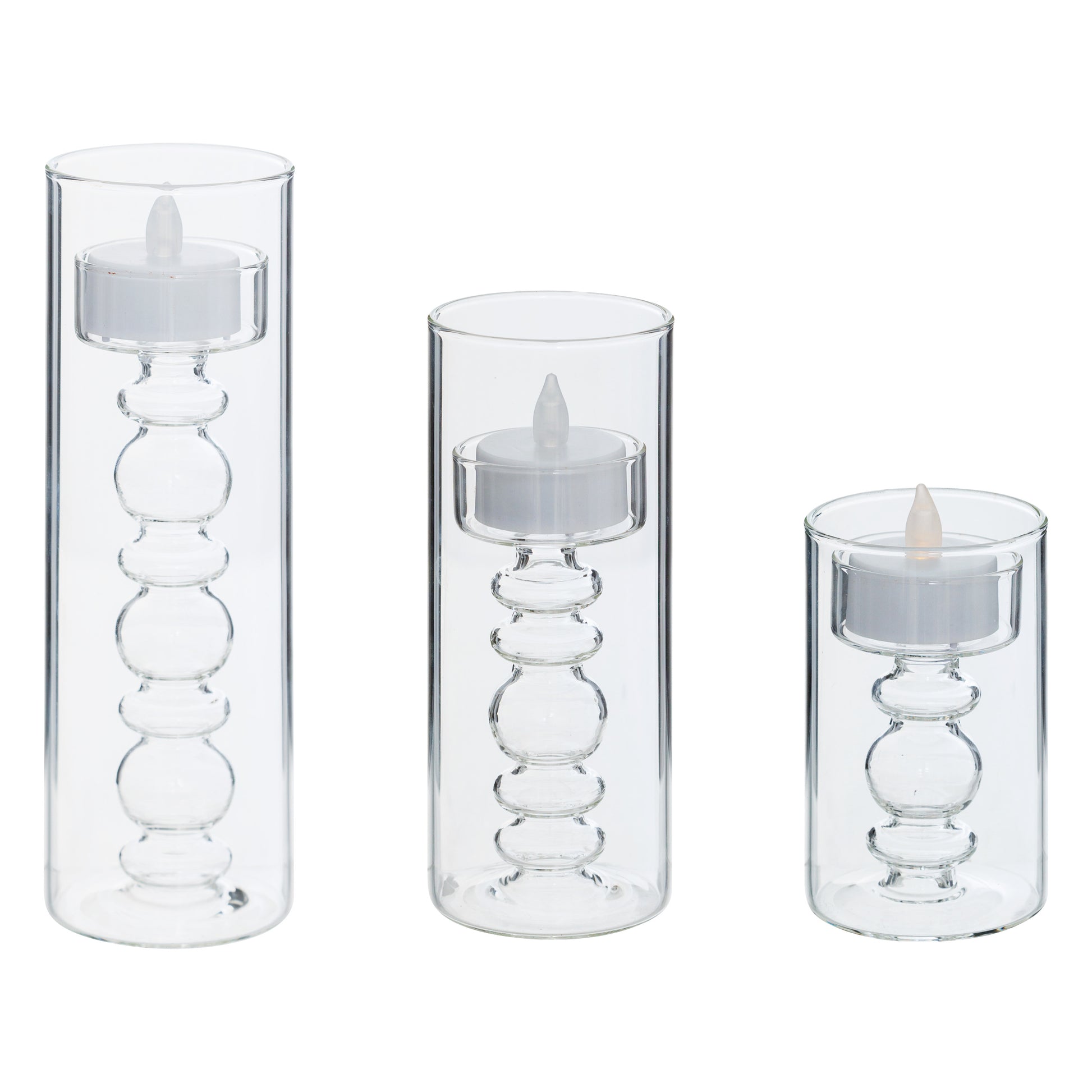 3 LED Candles "Lena" - Borosilicate Glass Stands D.6 x H.19 cm