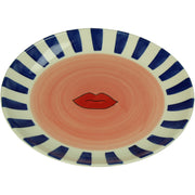 Striped Border & Lips Ceramic Serving Plate 21cm Stoneware