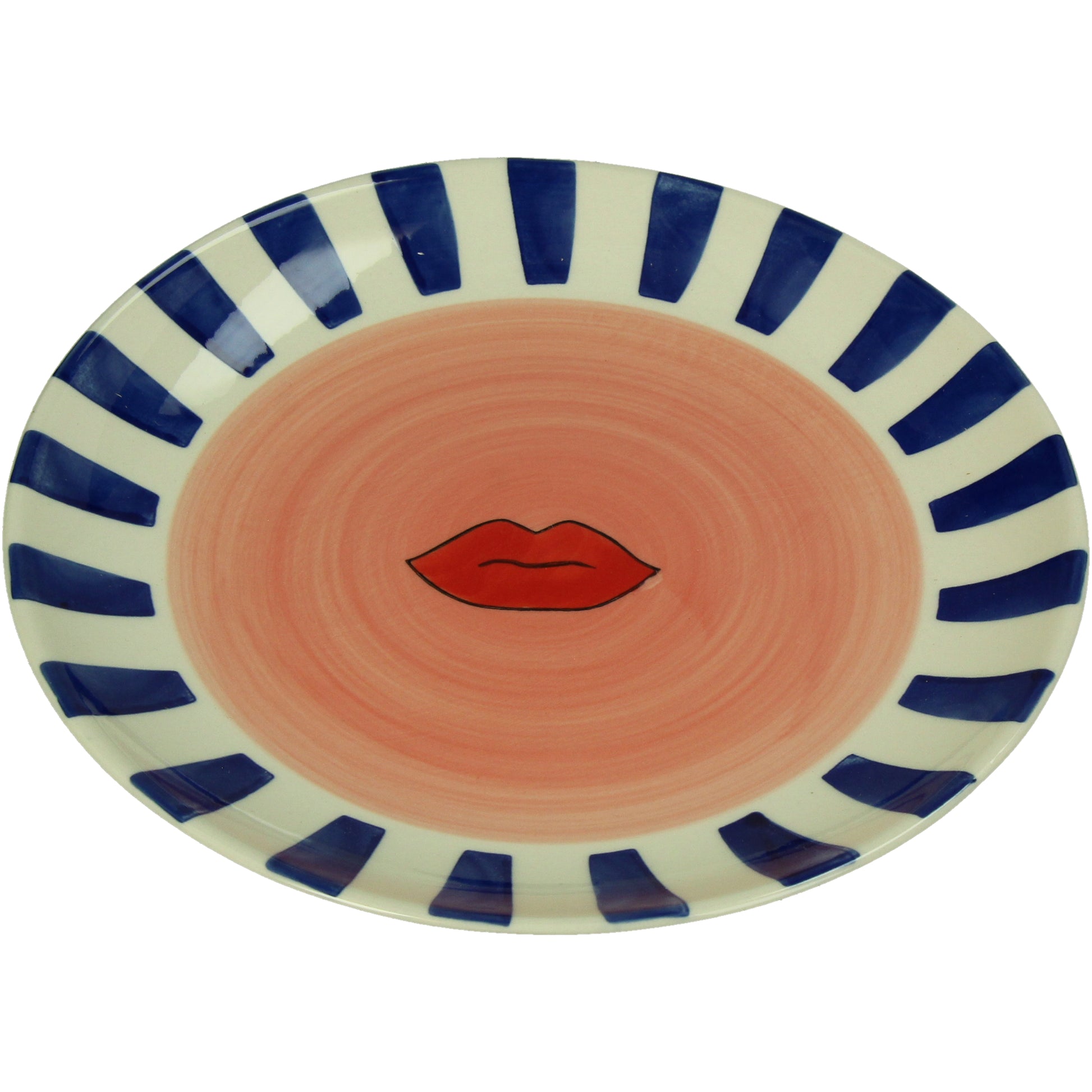Striped Border & Lips Ceramic Serving Plate 21cm Stoneware