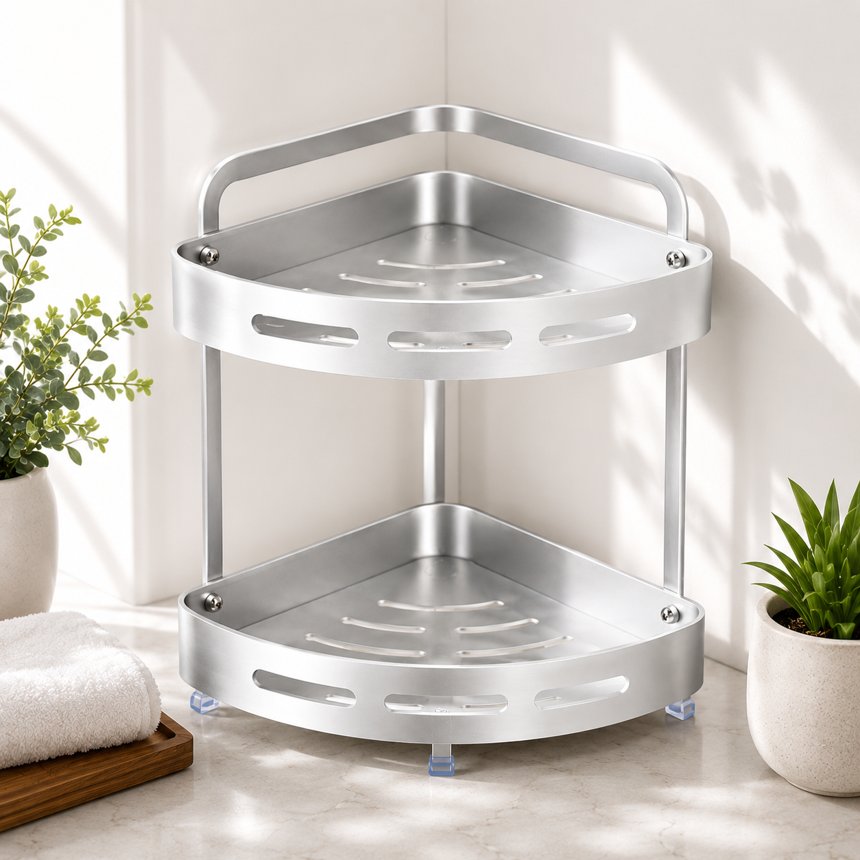 BATHROOM RACK CORNER 2 LAYERS – Aluminum – 23.5×23.5×36 CM