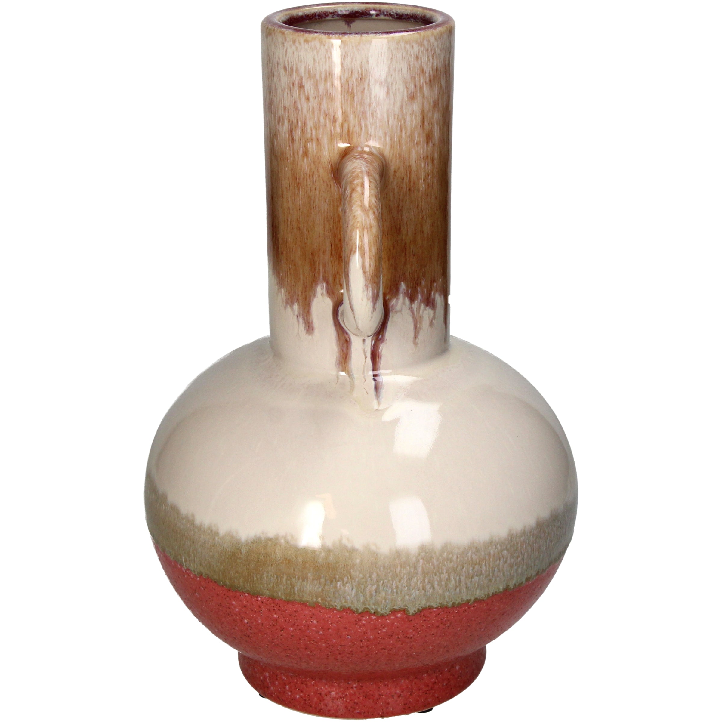 Vase Stoneware Red Decorative Table Accent, Modern Glazed Finish