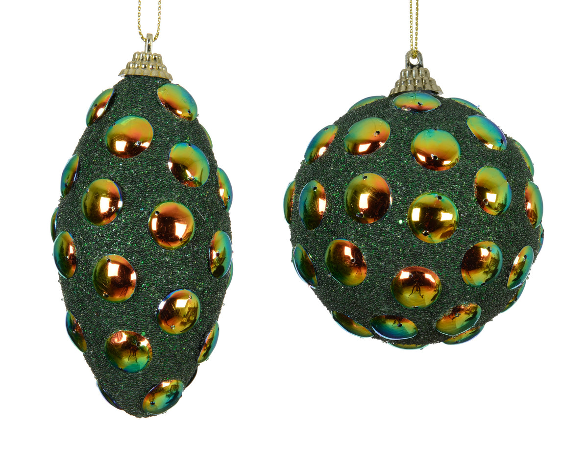 Figure foam mirror beads Pine Green 8cm Ball, Olive - Gold Cap & Hanger