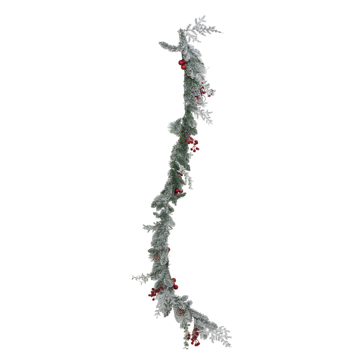 Snow-Frosted Red Berry Garland, 180 cm Flocked Pine with Red Berries