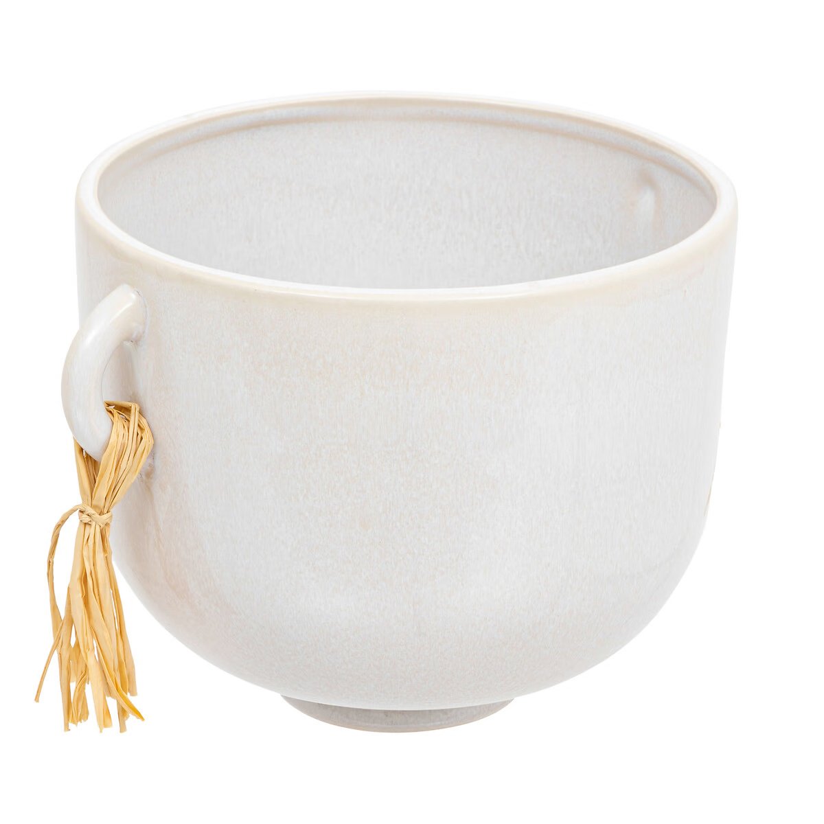 CERAMIC Soleya Pot - Glazed Finish, Raffia Handle