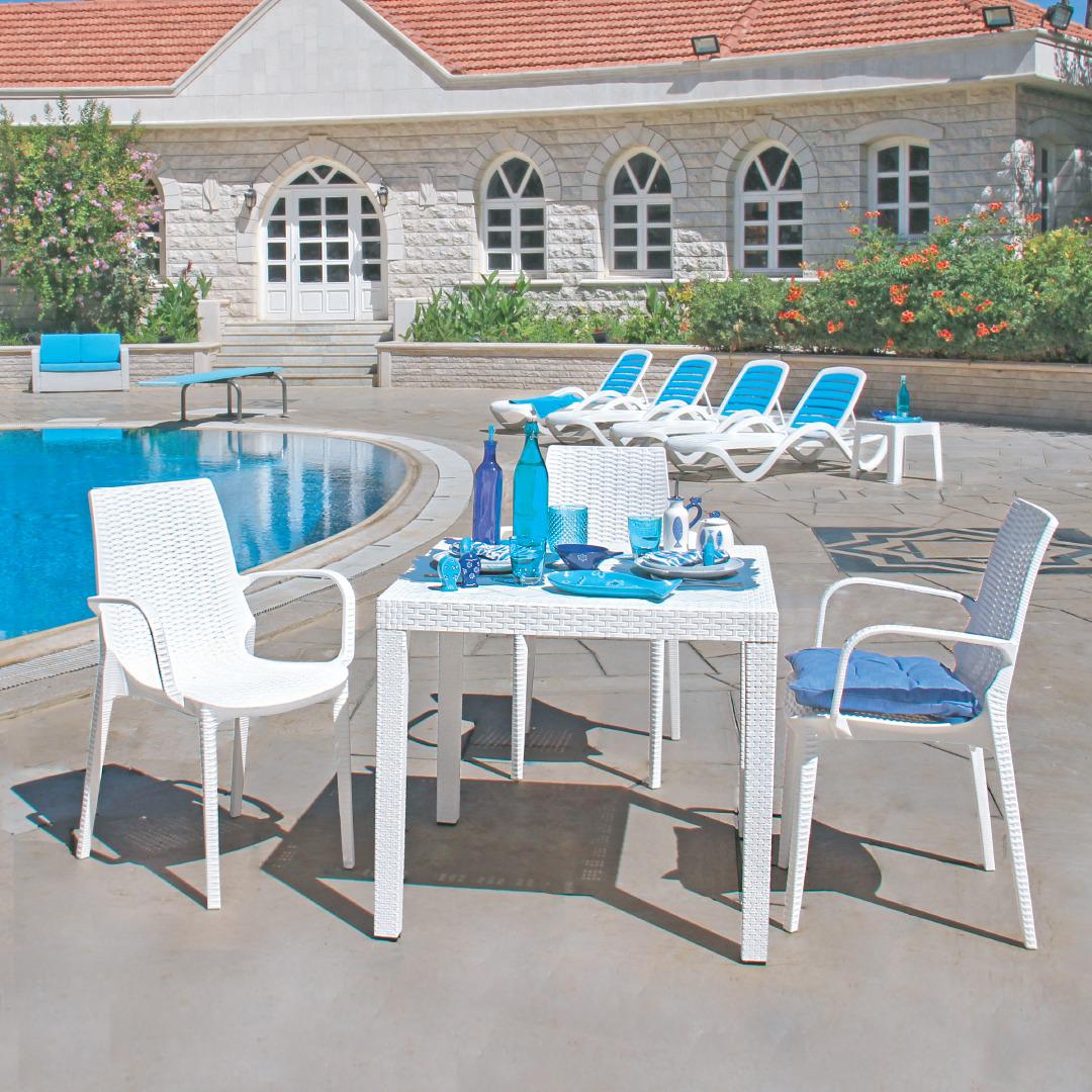 Rattan Square Table with Tubular Legs