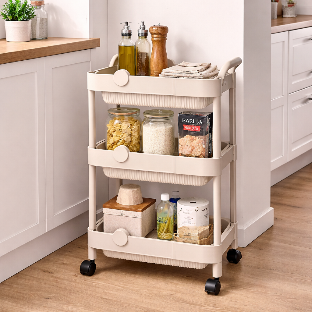 Multi-Use Trolley, 3 or 4 Shelves with Wheels, 44x29x80 and 44x29x97 cm
