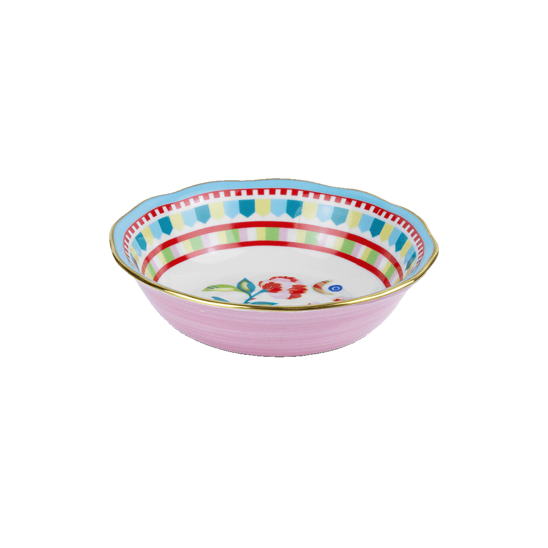 FRUIT BOWL FLOWER - 18cm Floral Serving Bowl with Gold Rim