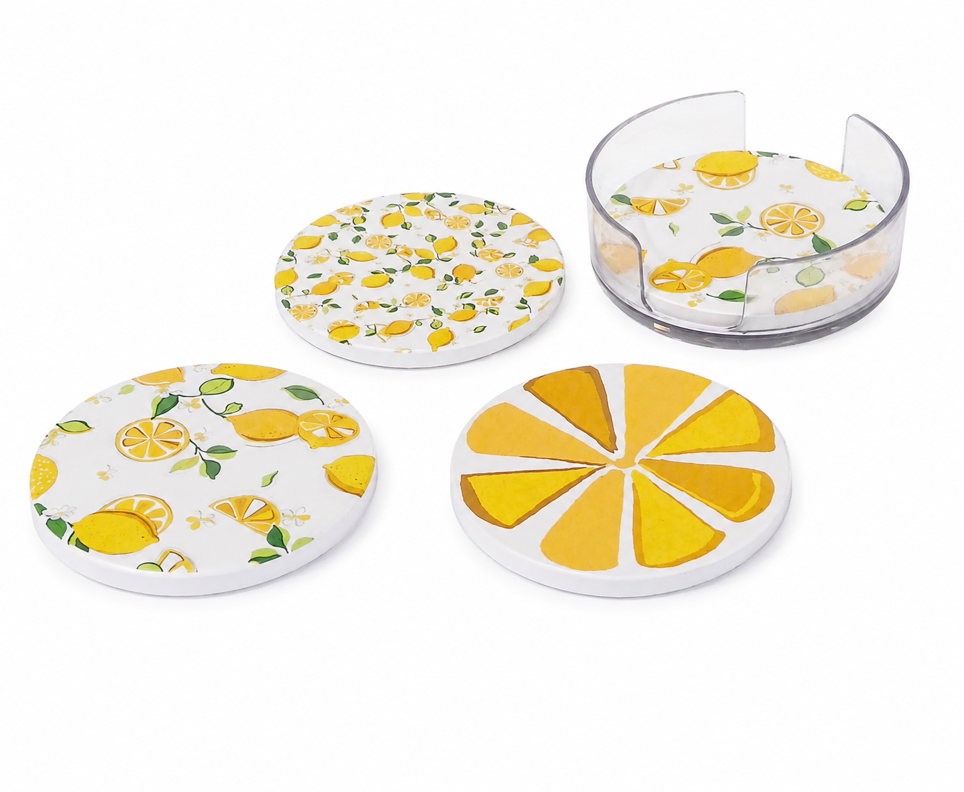 Set of 4 Round Coasters “Lemon” – 10 cm