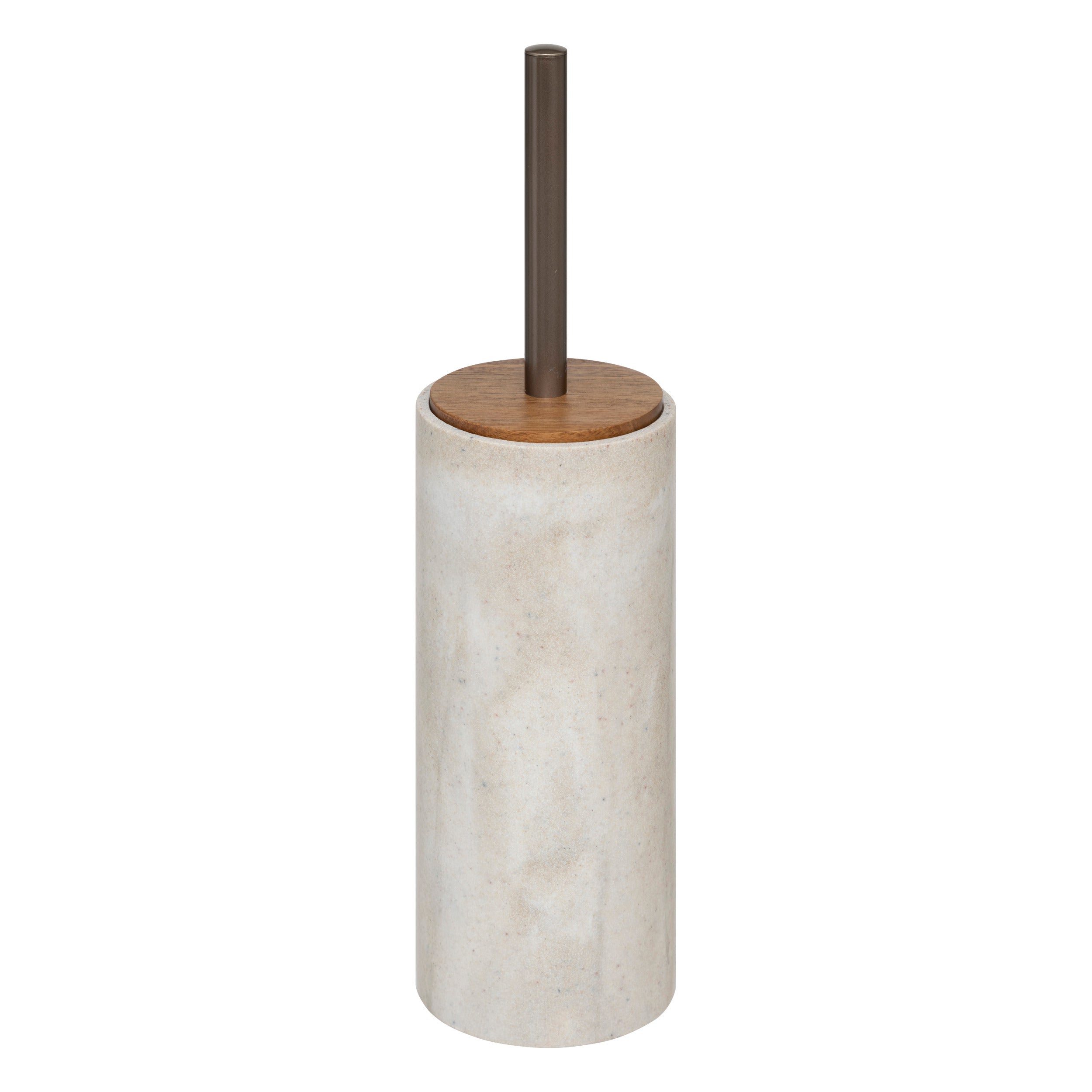 Toilet Brush Come – Polyresin Cylinder with Wooden Lid, 9.6 x 37 cm