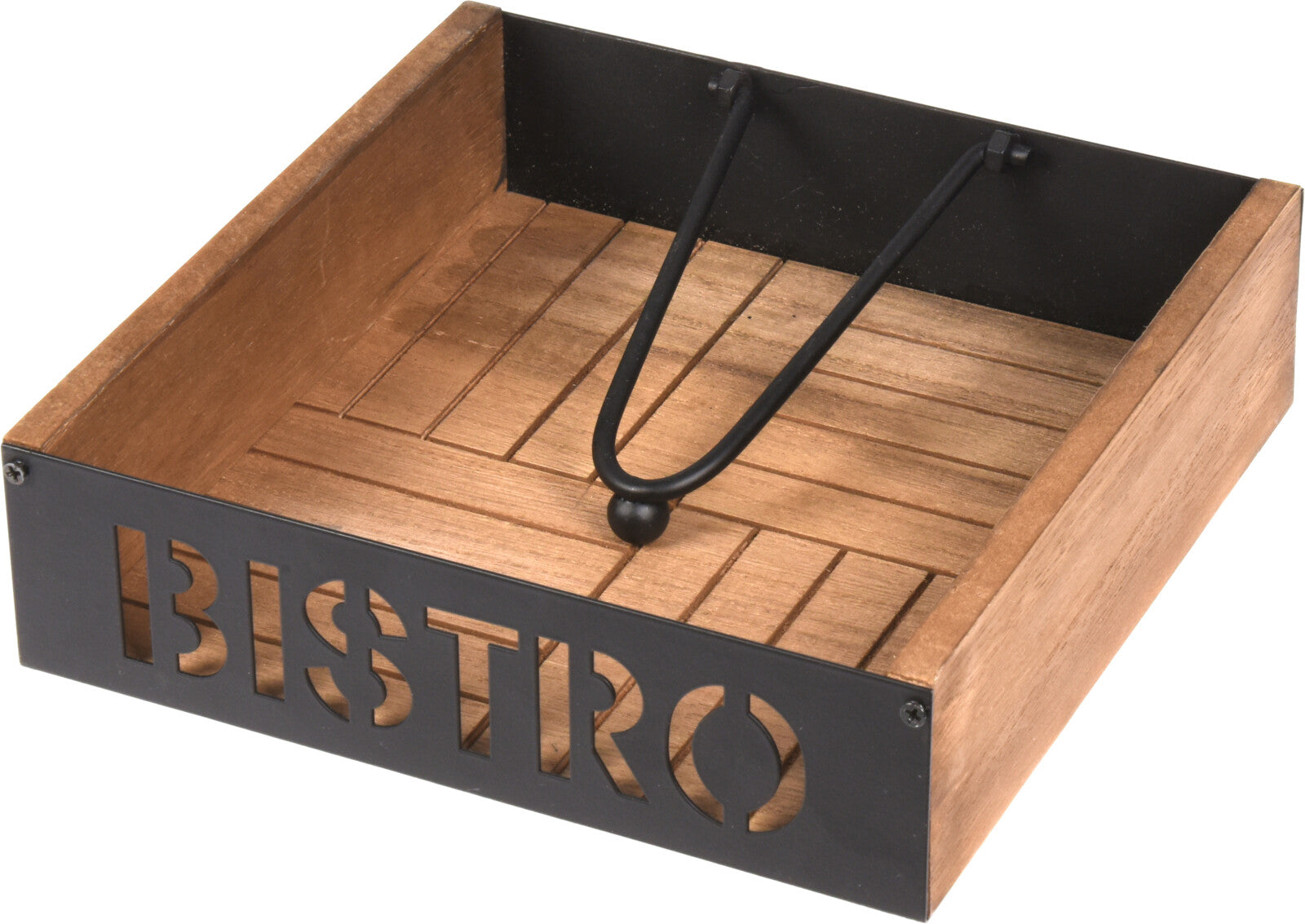 NAPKIN HOLDER BISTRO Metal Detailed with Wooden Chamber