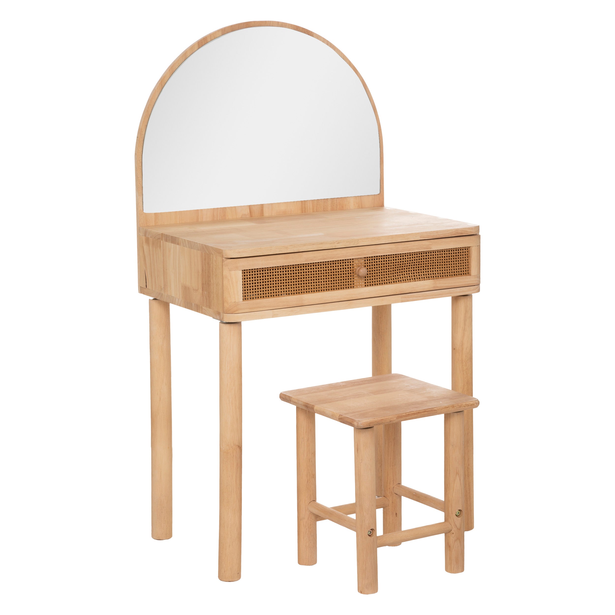 Rubberwood Dressing Table with Cane Finish Drawer & Stool