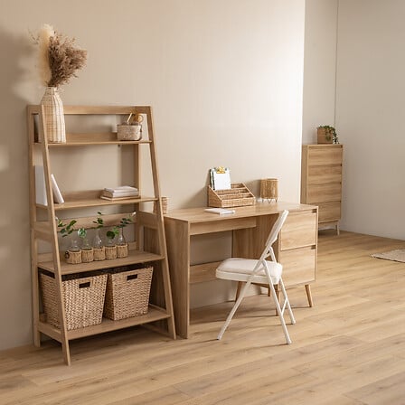 Abana 4-Level Shelf - Freestanding Natural Oak Storage Shelf 76x43x146 cm