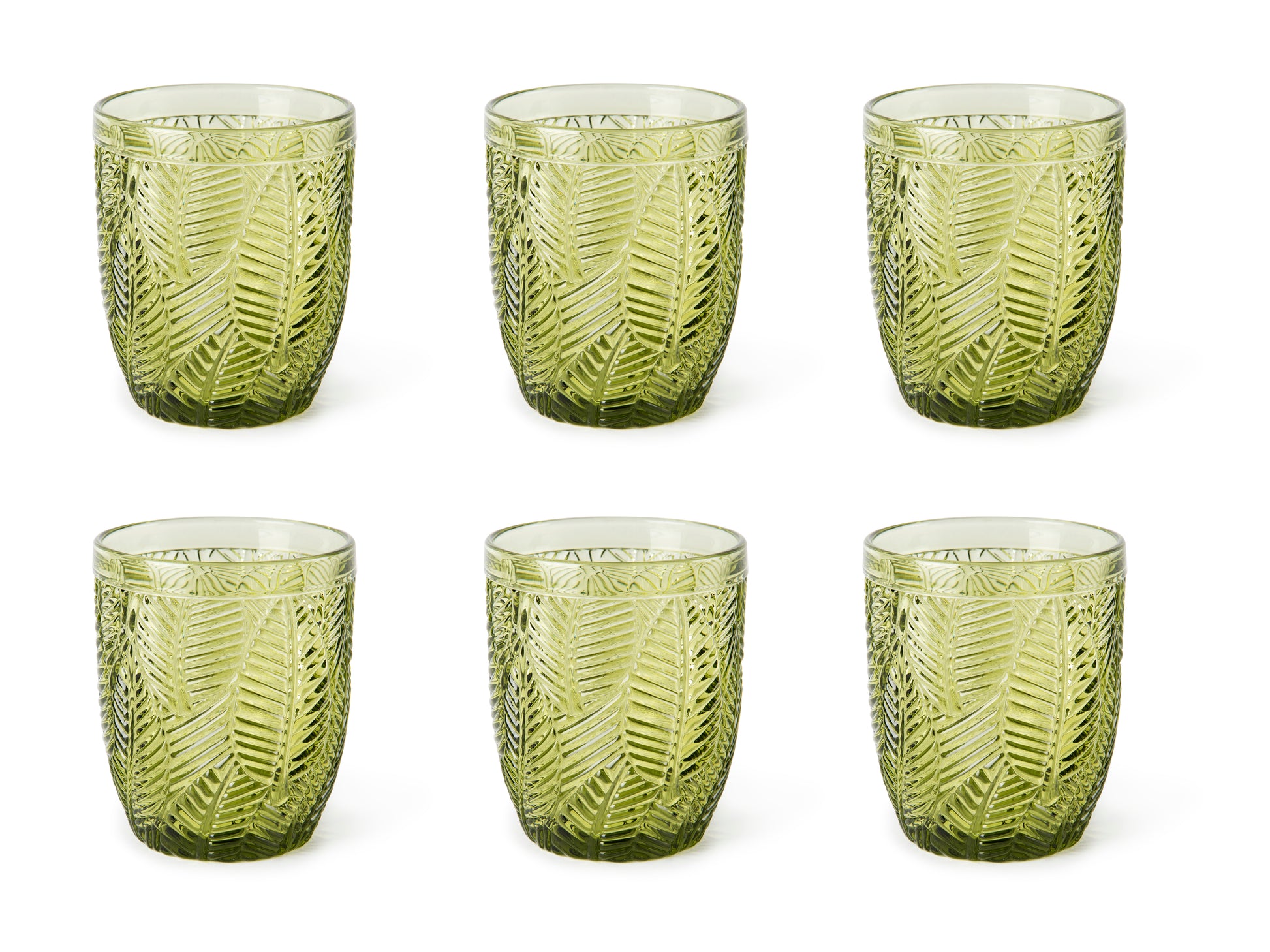 Leaf Pack Of 6 Glasses - 303 ML - Handmade Green Glass Cups