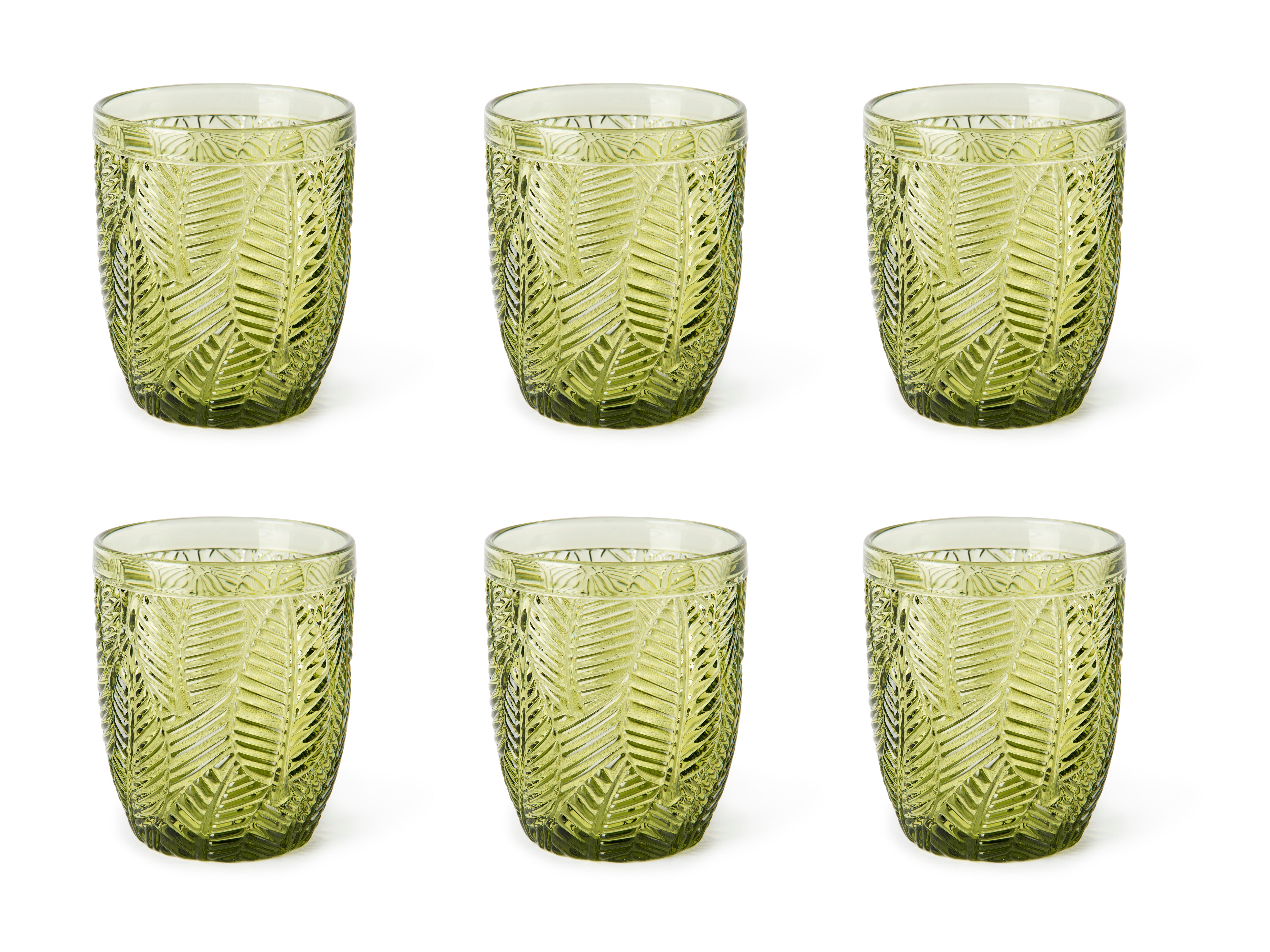 Leaf Pack Of 6 Glasses - 303 ML - Handmade Green Glass Cups
