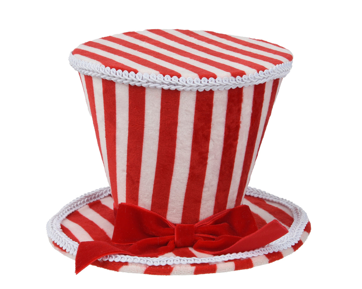 Hat Polyester Velvet Bow Red White Striped Christmas Decoration 16cm