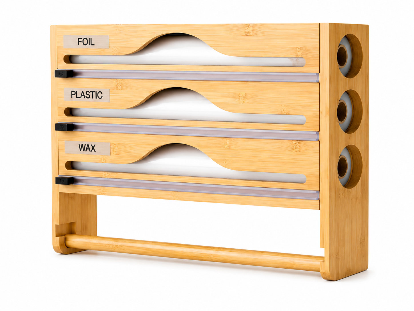 Bamboo Wrap Organizer with Paper Towel Holder – 3 Compartments