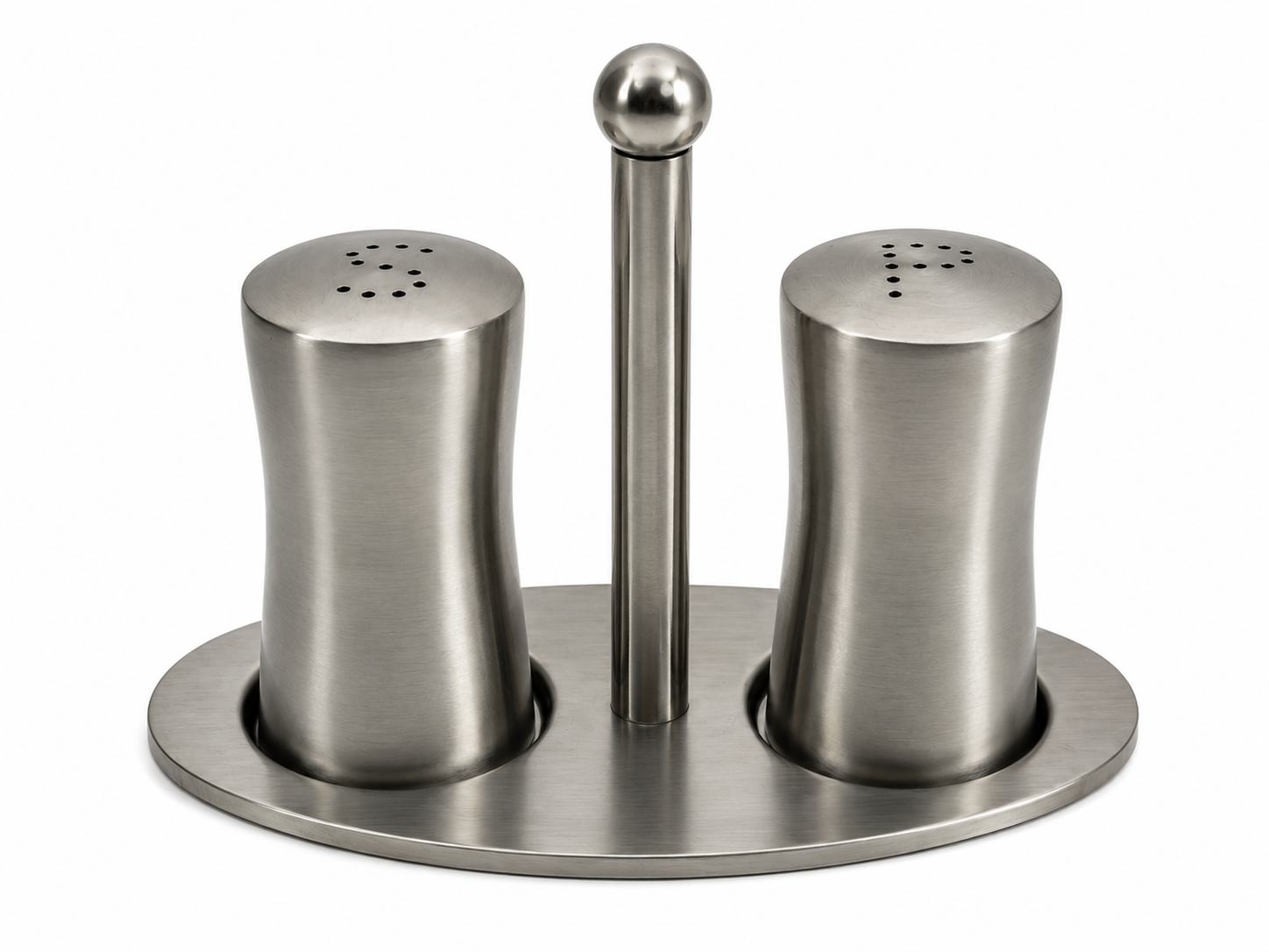 Stainless Steel Salt and Pepper Set on Stand – Black & Silver