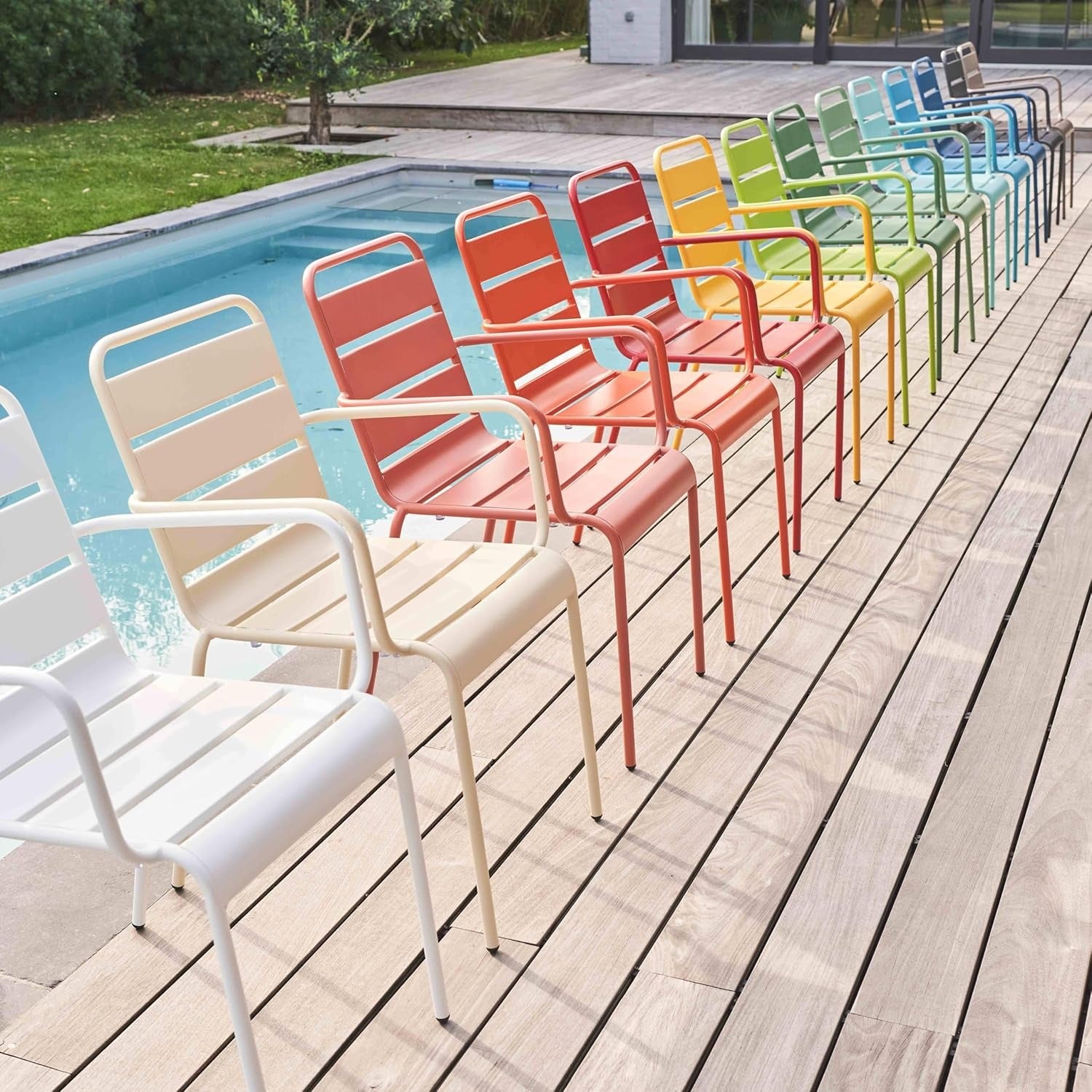 Metal Garden Recliner Armrest Chair Outdoor Stackable Patio Seating