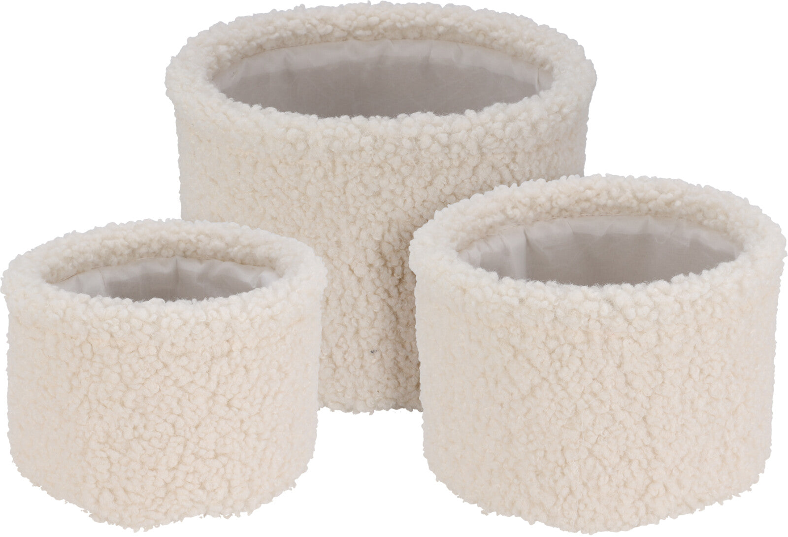 Basket Set of 3pcs — Teddy Round White Storage Baskets (Polyester & EVA)