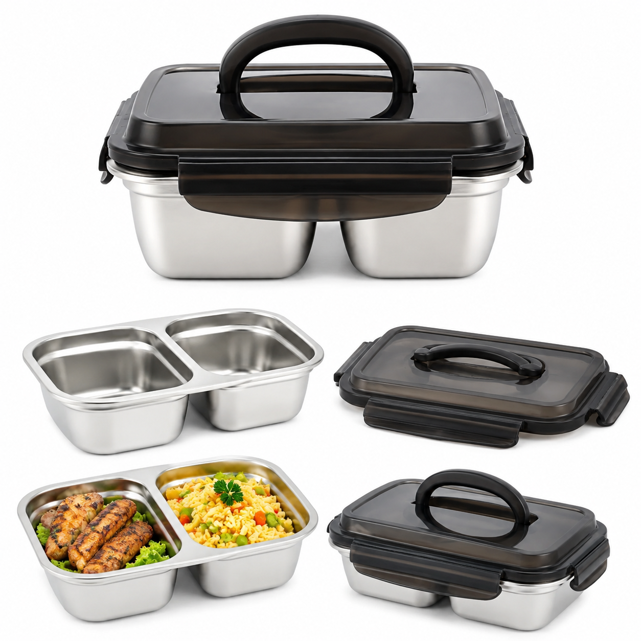 Stainless Steel 2-Compartment Food Container – 1800 ml