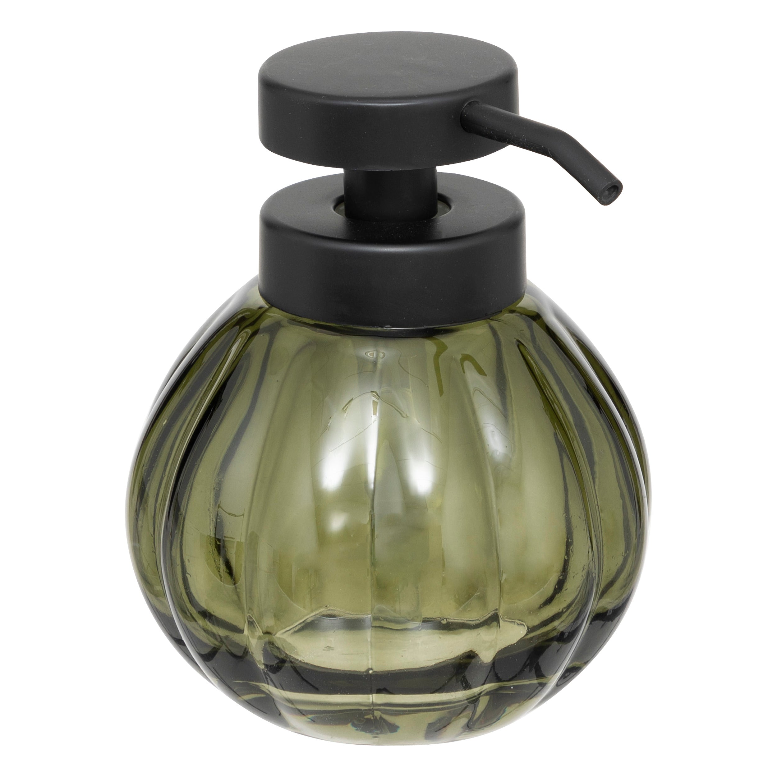 350ml Soap Dispenser Glass Round Ribbed Bottle with Black Pump