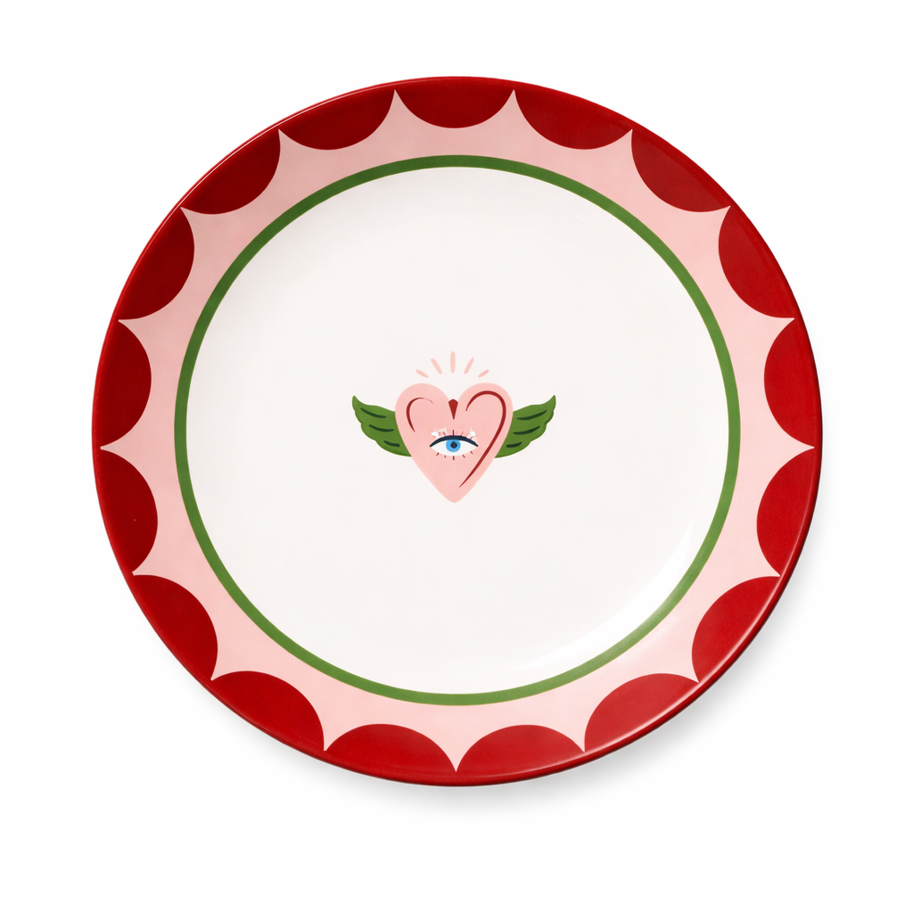 Handmade 26 cm Porcelain Dinner Plate with Sun Design