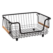 Blackwood metal stacking basket - Steel wire storage with wood handles