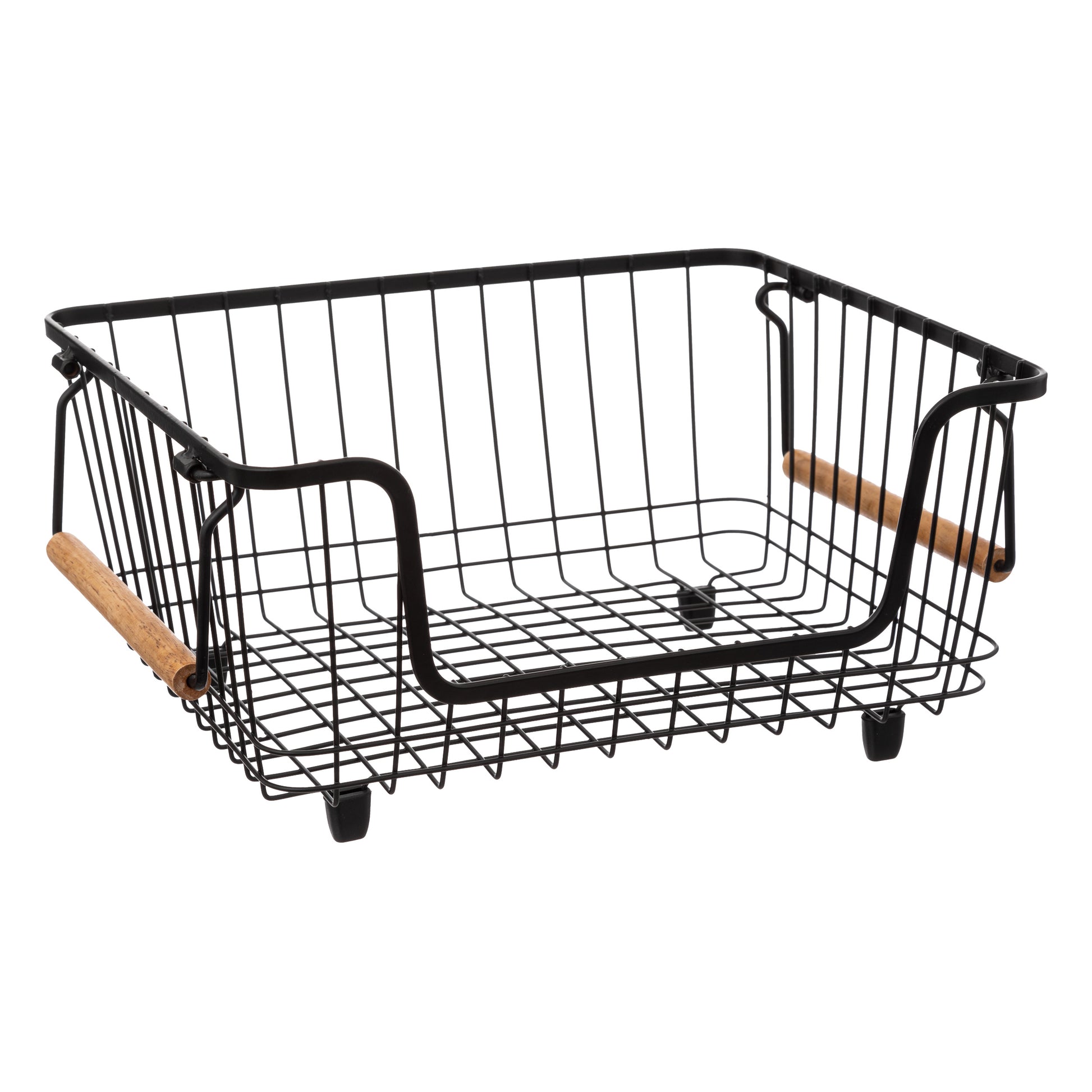 Blackwood metal stacking basket - Steel wire storage with wood handles