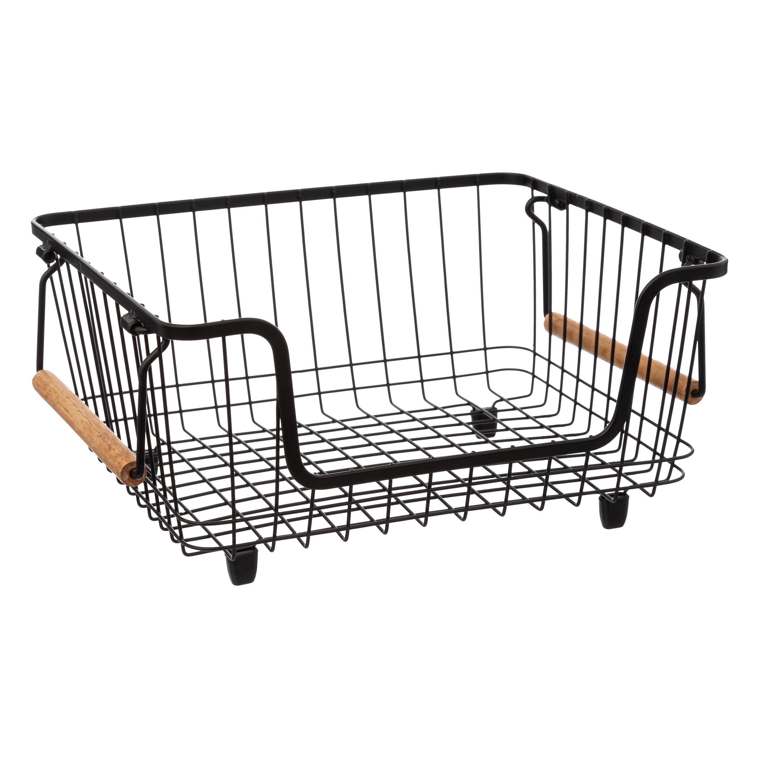 Blackwood metal stacking basket - Steel wire storage with wood handles