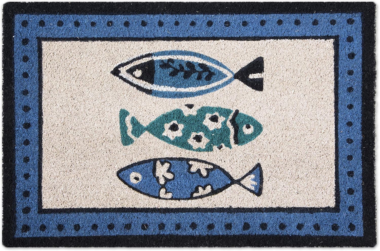 Ocean Doormat With Colorful Fish Design, Non-Slip Coir Entrance Mat