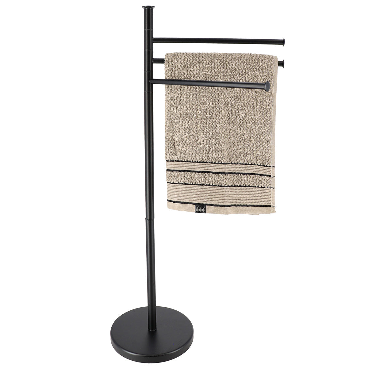 Arms Metal Towel Rack, 3-Arm Rotating Black Steel Bathroom Stand