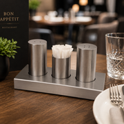 Stainless Steel Salt, Pepper & Toothpick Set on Stand