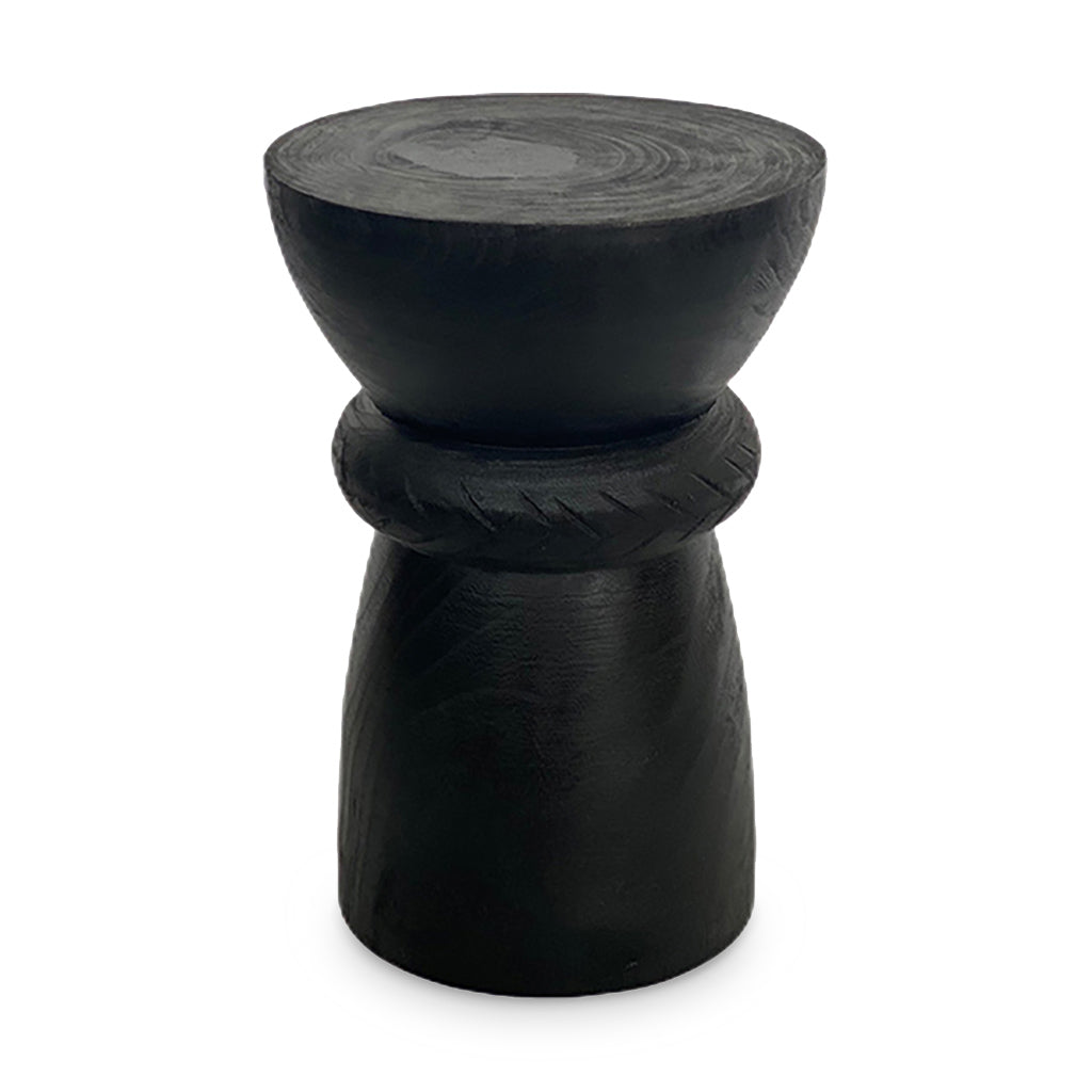 Side Table With Saddle Niel Black Wood, Modern Paulownia Accent Table
