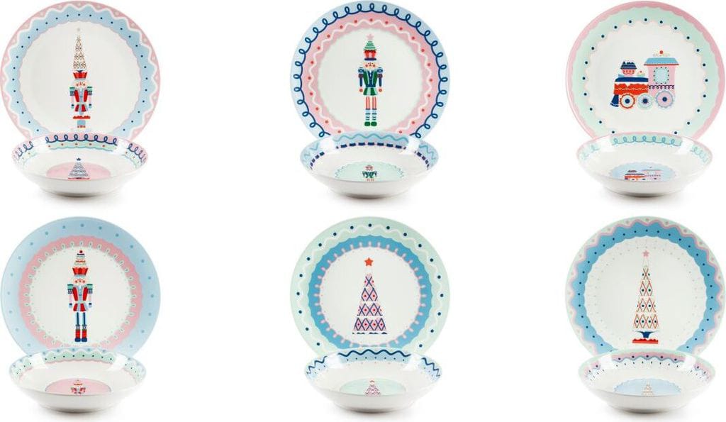 XMAS SWEET PASTELS 12-Piece Porcelain Christmas Dinner Set