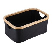 Foldable Rectangular Basket Black Polyester Bamboo Storage Organizer
