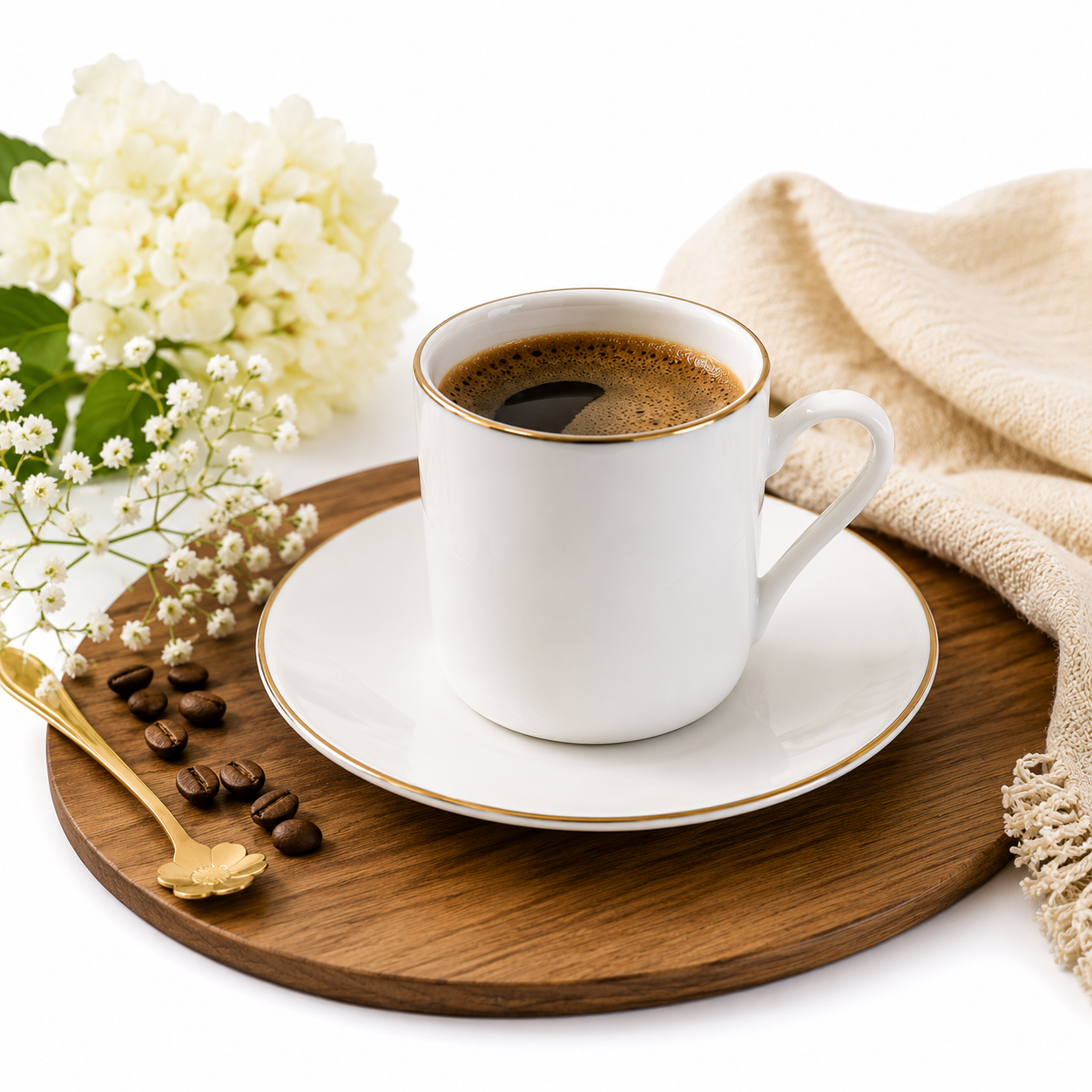 SET OF 6 COFFEE CUPS & SAUCERS 80CC WITH GOLD RIM