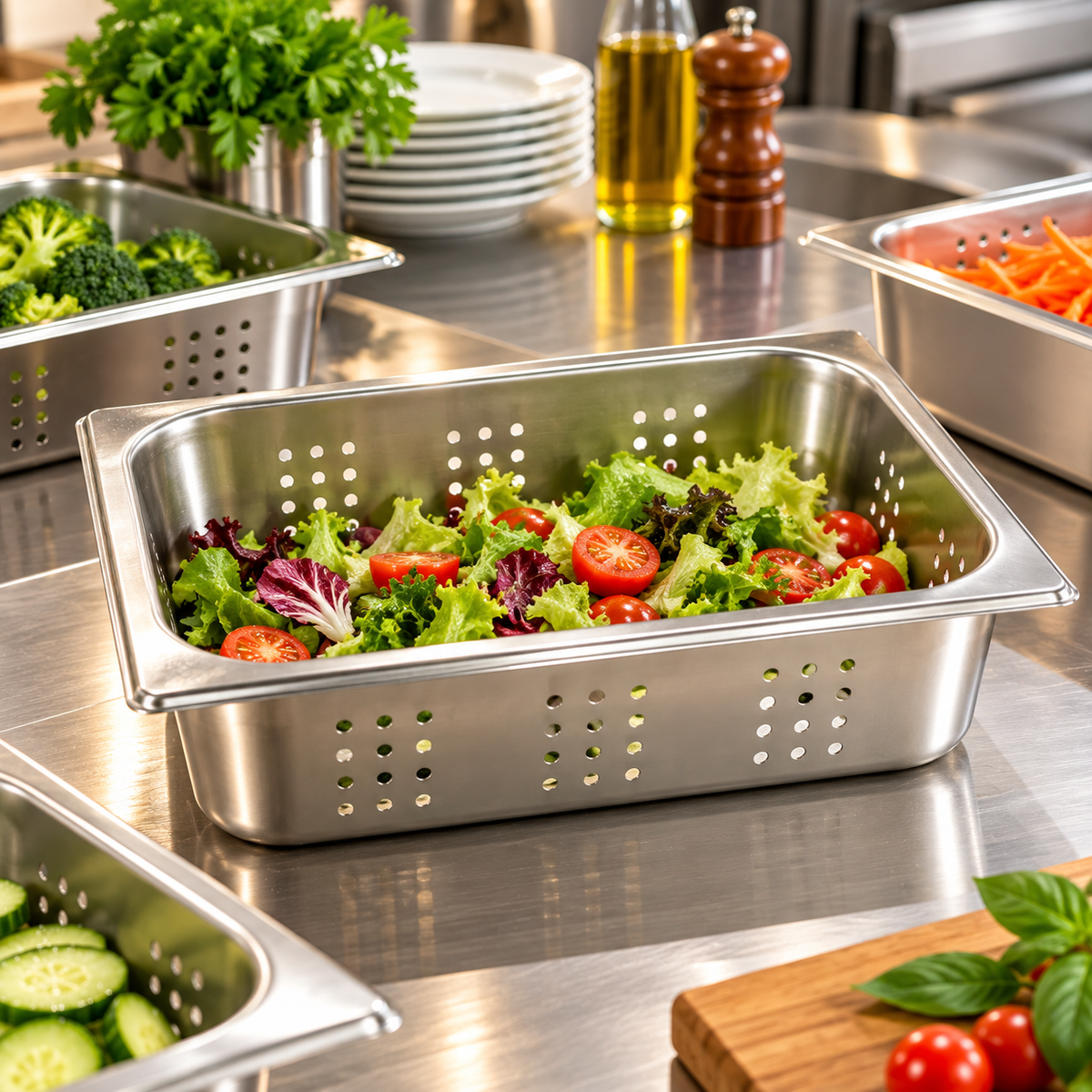 GN Stainless Steel Strainer Container